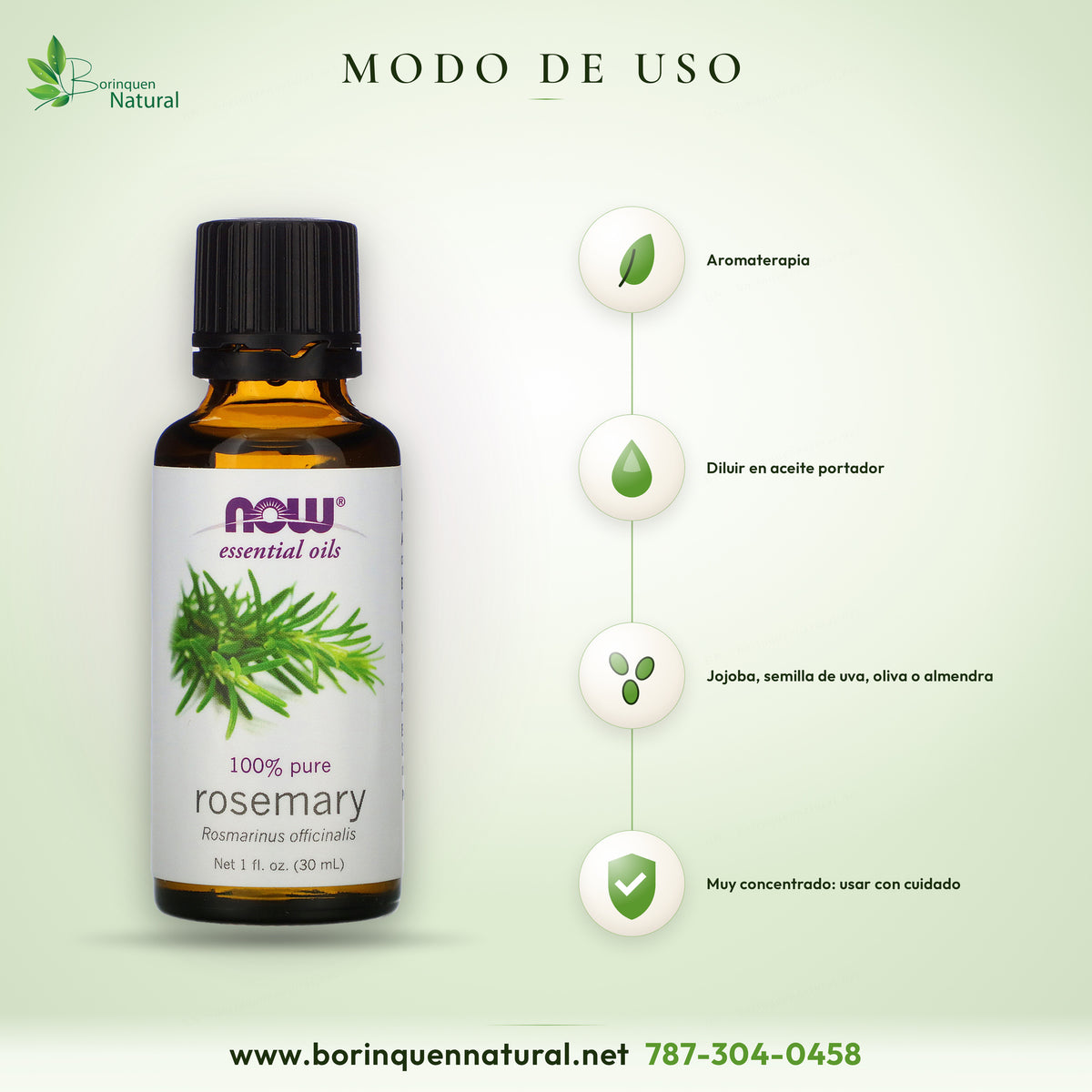 How to use NOW rosemary oil: aromatherapy; for other uses, dilute in jojoba, grapeseed, olive or almond oil