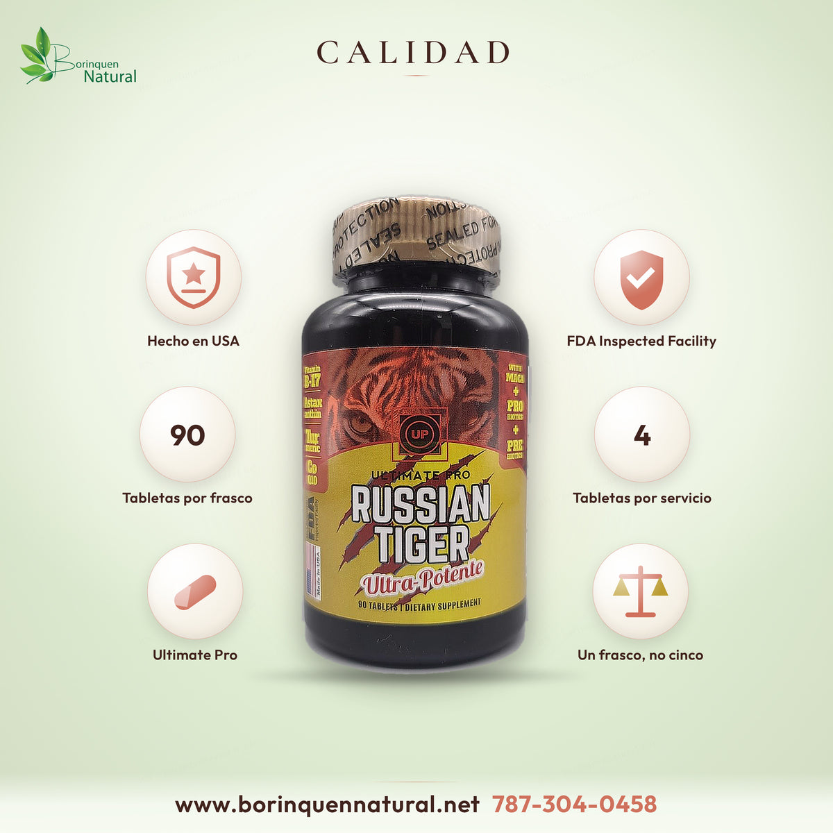 Multivitamínico Russian Tiger hecho en USA en instalación inspeccionada por la FDA, 90 tabletas de Ultimate Pro