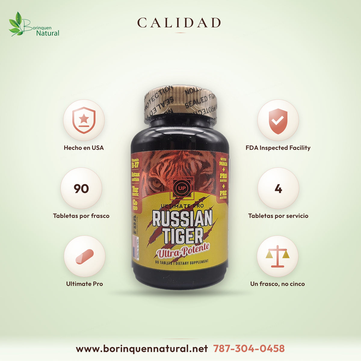 Multivitamínico Russian Tiger hecho en USA en instalación inspeccionada por la FDA, 90 tabletas de Ultimate Pro