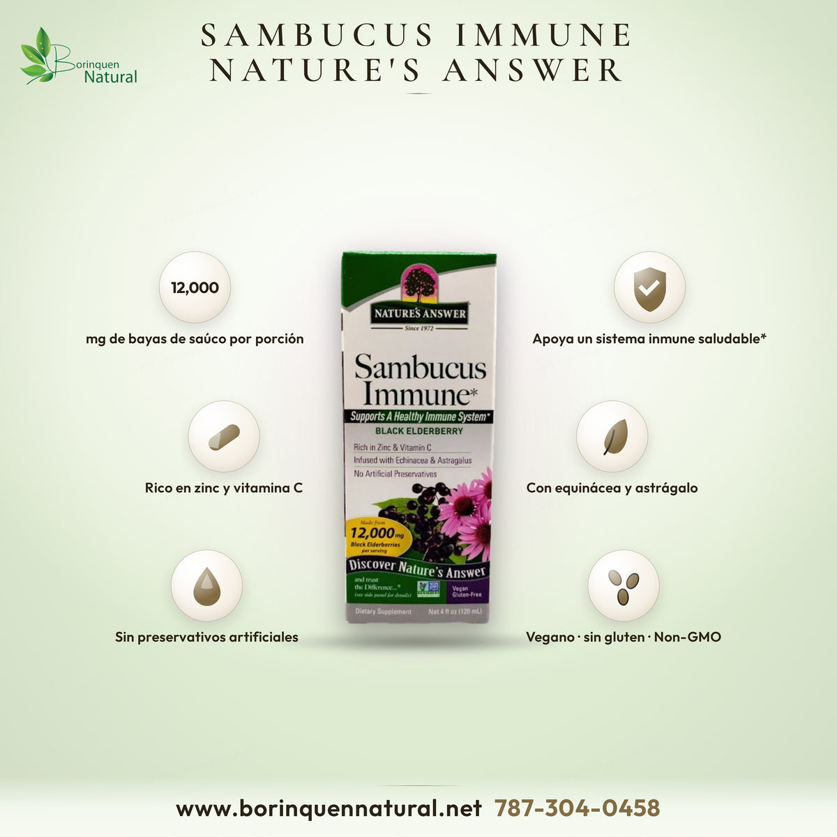 Sambucus Immune de Nature's Answer, saúco negro con zinc y vitamina C, caja de 4 fl oz (120 ml)