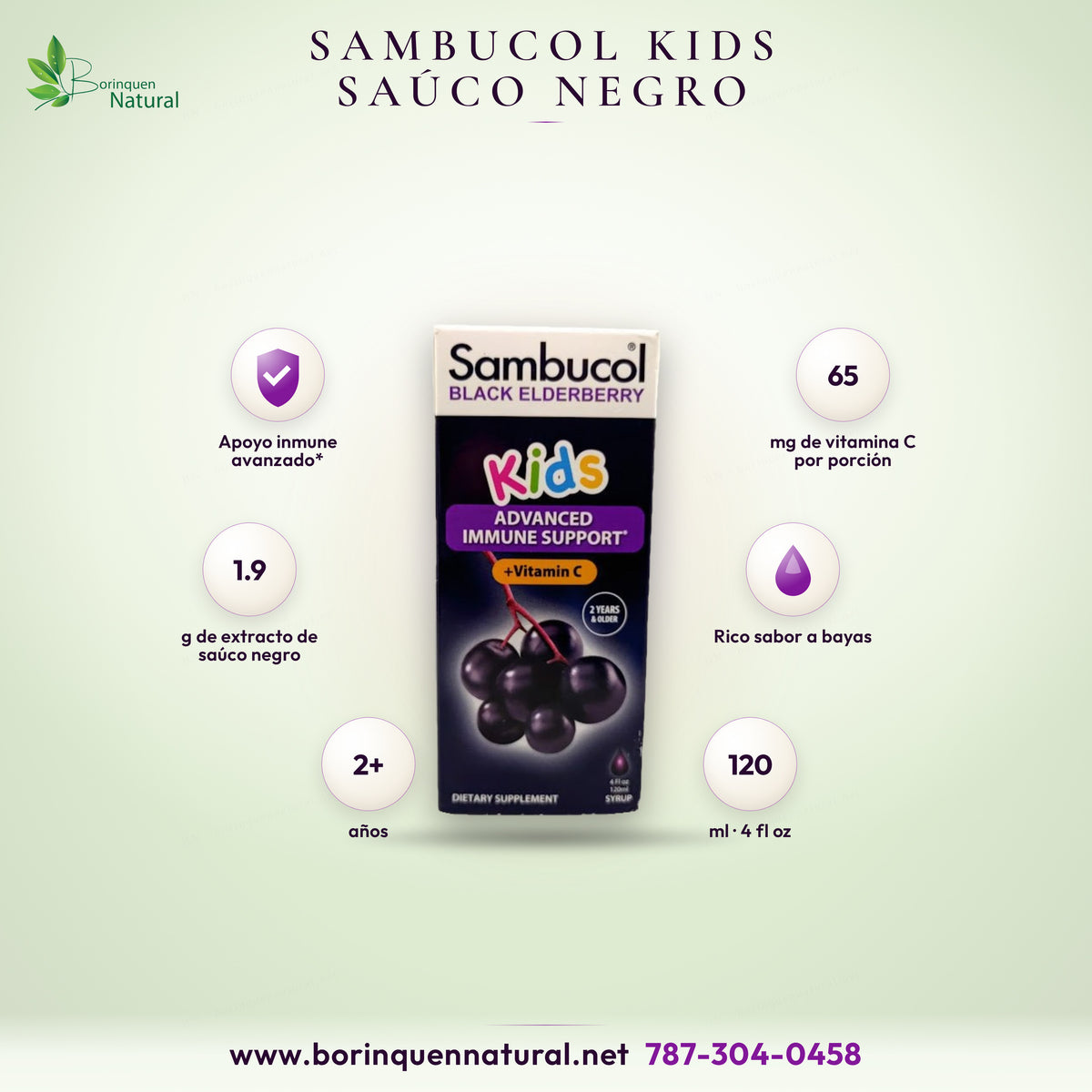 Sambucol Kids black elderberry, Advanced Immune Support*, 65 mg vitamin C and 1.9 g elderberry extract