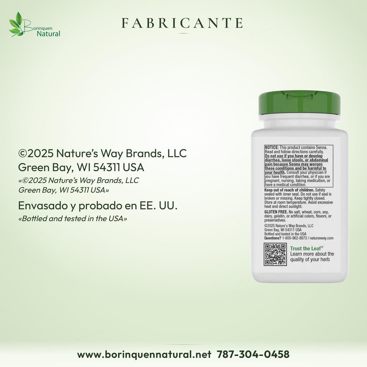 Nature’s Way Brands, LLC, Green Bay, WI 54311 USA. Envasado y probado en EE. UU.