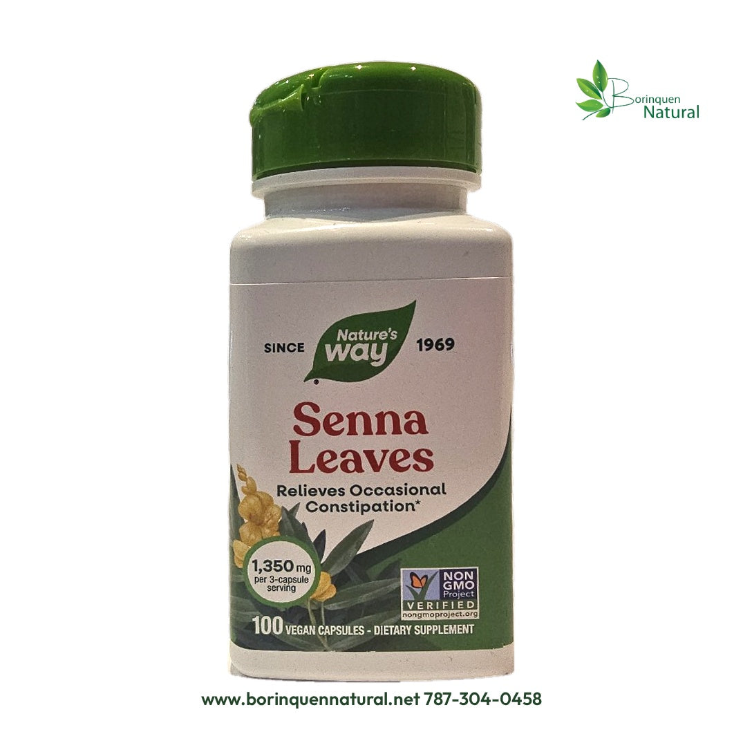 Foto real del frente de Senna Leaves Nature’s Way, 100 cápsulas veganas.