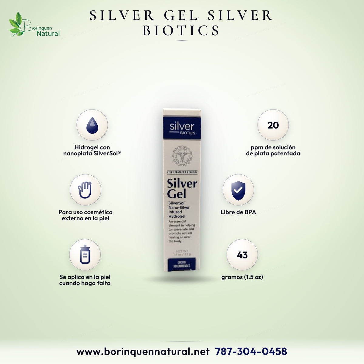 Silver Gel de Silver Biotics, hidrogel con nanoplata SilverSol, caja de 1.5 oz (43 g)