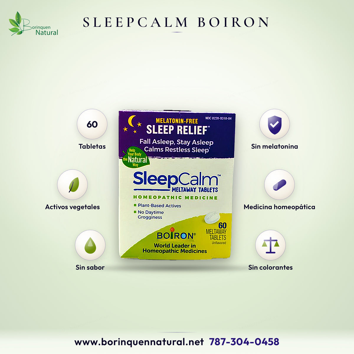 SleepCalm Boiron: 60 tabletas, sin melatonina, activos vegetales, medicina homeopática, sin sabor