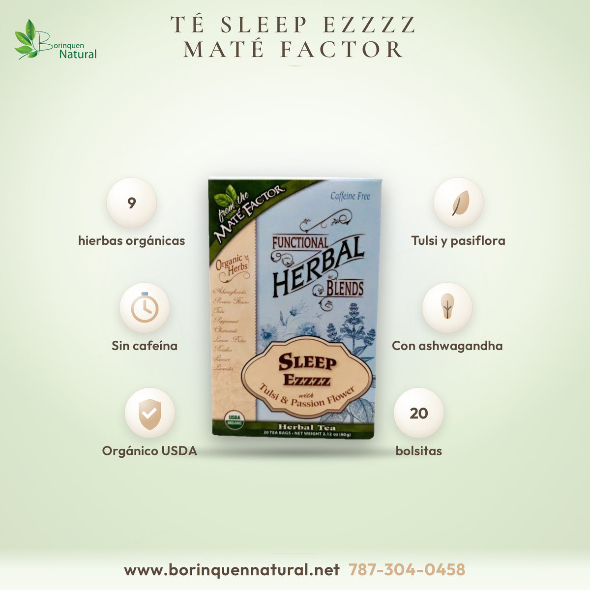 The Maté Factor Sleep Ezzzz tea with tulsi and passion flower, organic caffeine-free herbal blend, 20 tea bags