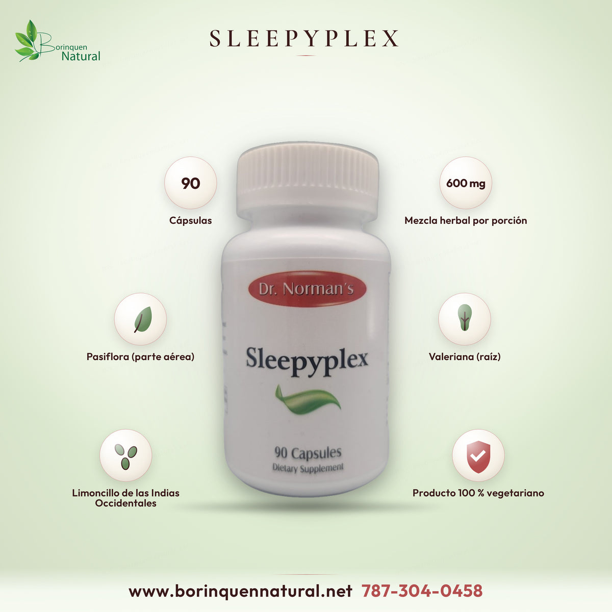 Sleepyplex de Dr. Norman's, 90 cápsulas con mezcla herbal de pasiflora, valeriana y limoncillo, 600 mg por porción
