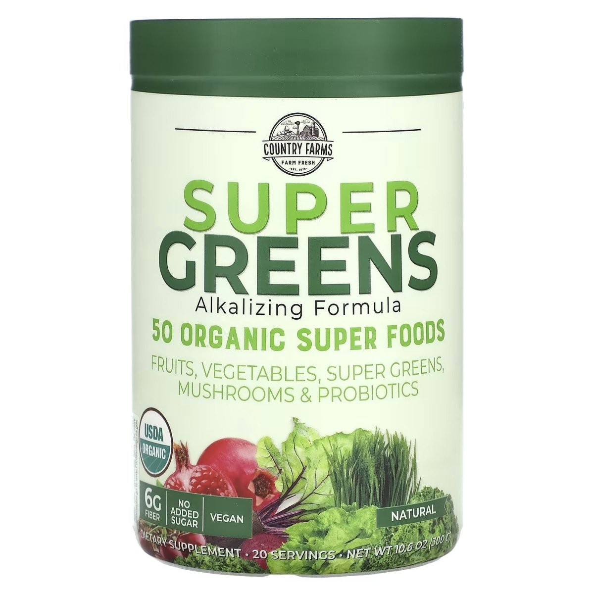 Super Greens Powder Natural - 10.6 onzas en Puerto Rico de Country Farms
