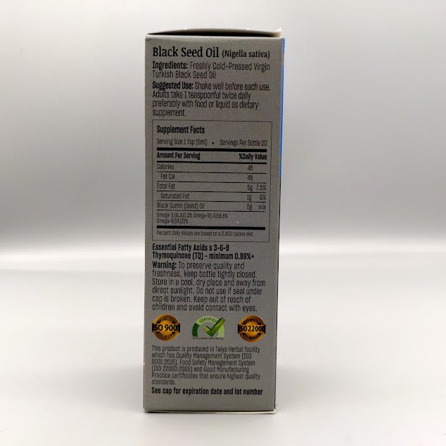 Talya Black Seed Oil 3.45 ounce — etiqueta del producto