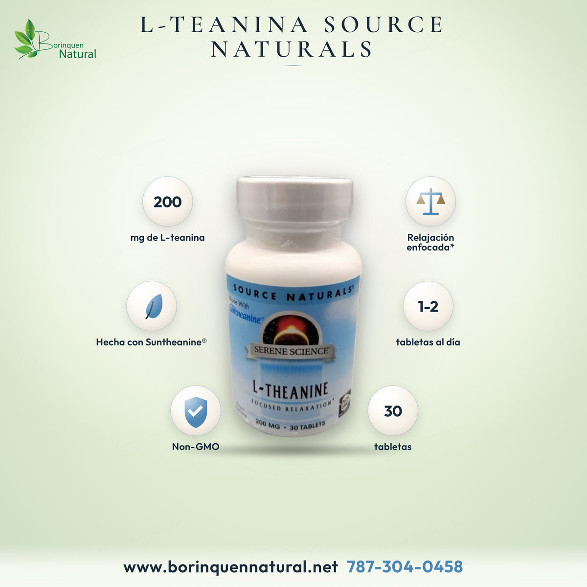 L-Theanine 200 mg Serene Science de Source Naturals con Suntheanine, relajación enfocada, 30 tabletas