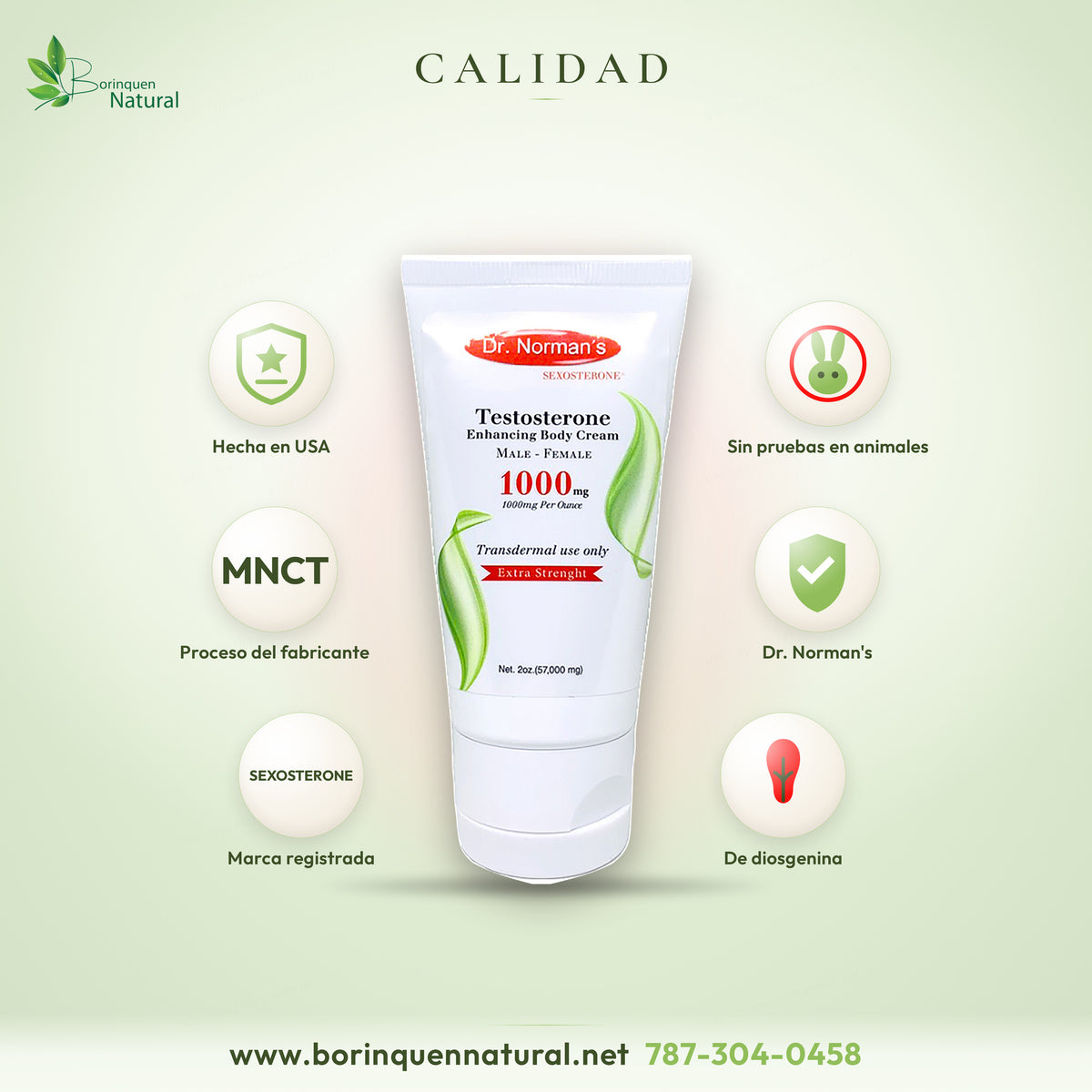Crema de testosterona Dr. Norman's hecha en EE. UU., marca registrada SEXOSTERONE, sin pruebas en animales