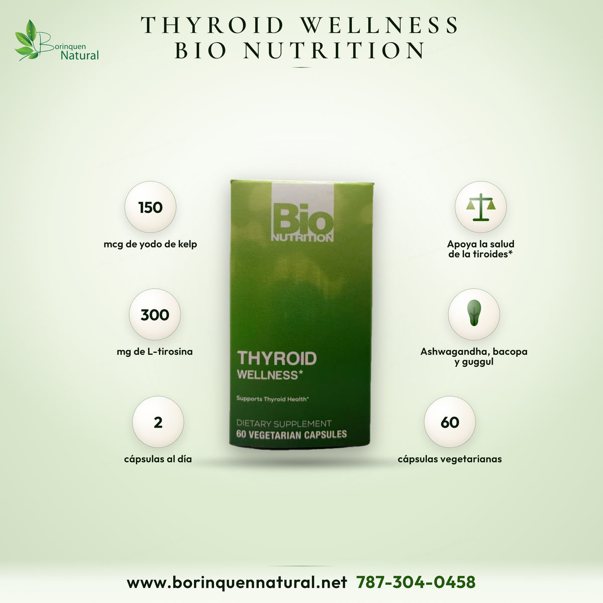 Thyroid Wellness de Bio Nutrition, apoya la salud de la tiroides, con yodo, L-tirosina y ashwagandha, 60 cápsulas