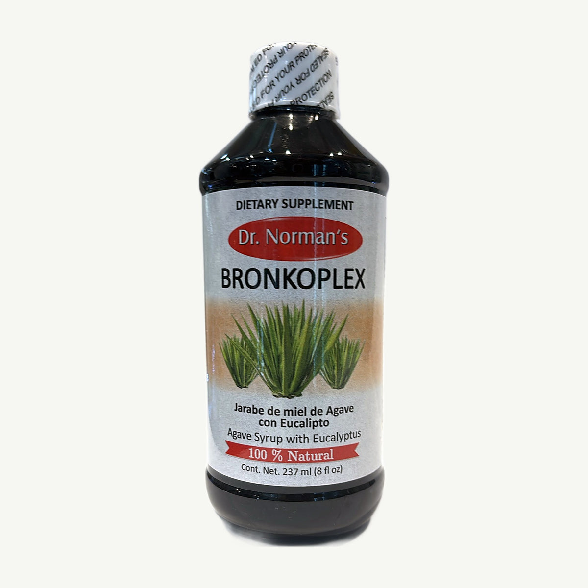 Front of Bronkoplex by Dr. Norman's: agave honey syrup with eucalyptus, 237 ml (8 fl oz) dietary supplement