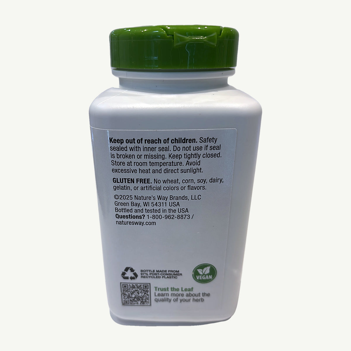 Dandelion Root bottle: Keep out of reach of children, Gluten free, Nature's Way Brands, Vegan
