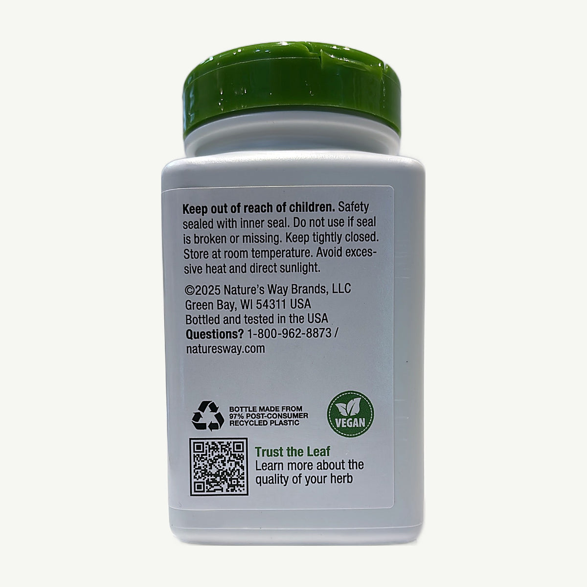 Neem Leaf bottle: Keep out of reach of children, Nature's Way Brands, Vegan, 97% recycled plastic