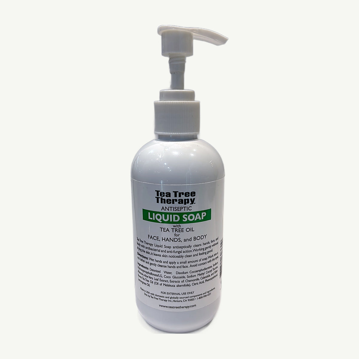 Back of Tea Tree Therapy Liquid Soap: description, Directions, Ingredients and For External Use Only