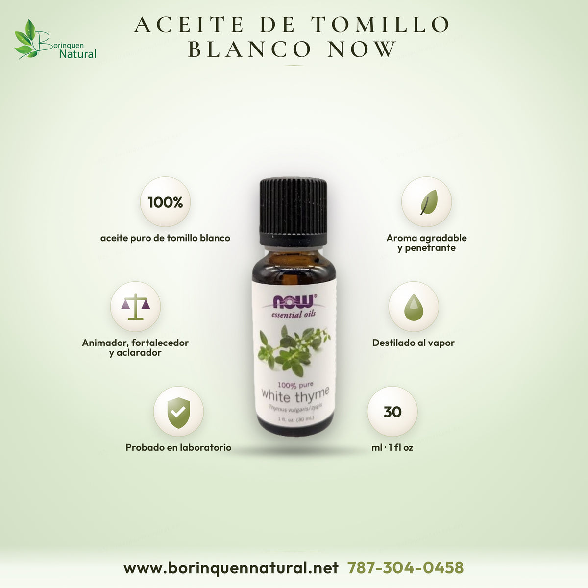 Aceite esencial de tomillo blanco de NOW Essential Oils, 100 % puro, Thymus vulgaris/zygis, frasco de 1 fl oz
