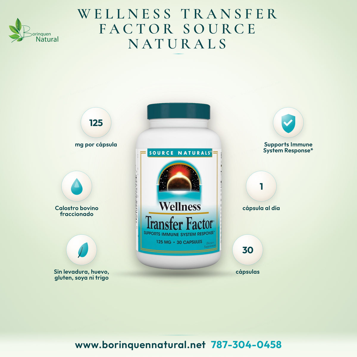 Wellness Transfer Factor de Source Naturals, 125 mg de complejo de factor de transferencia, 30 cápsulas