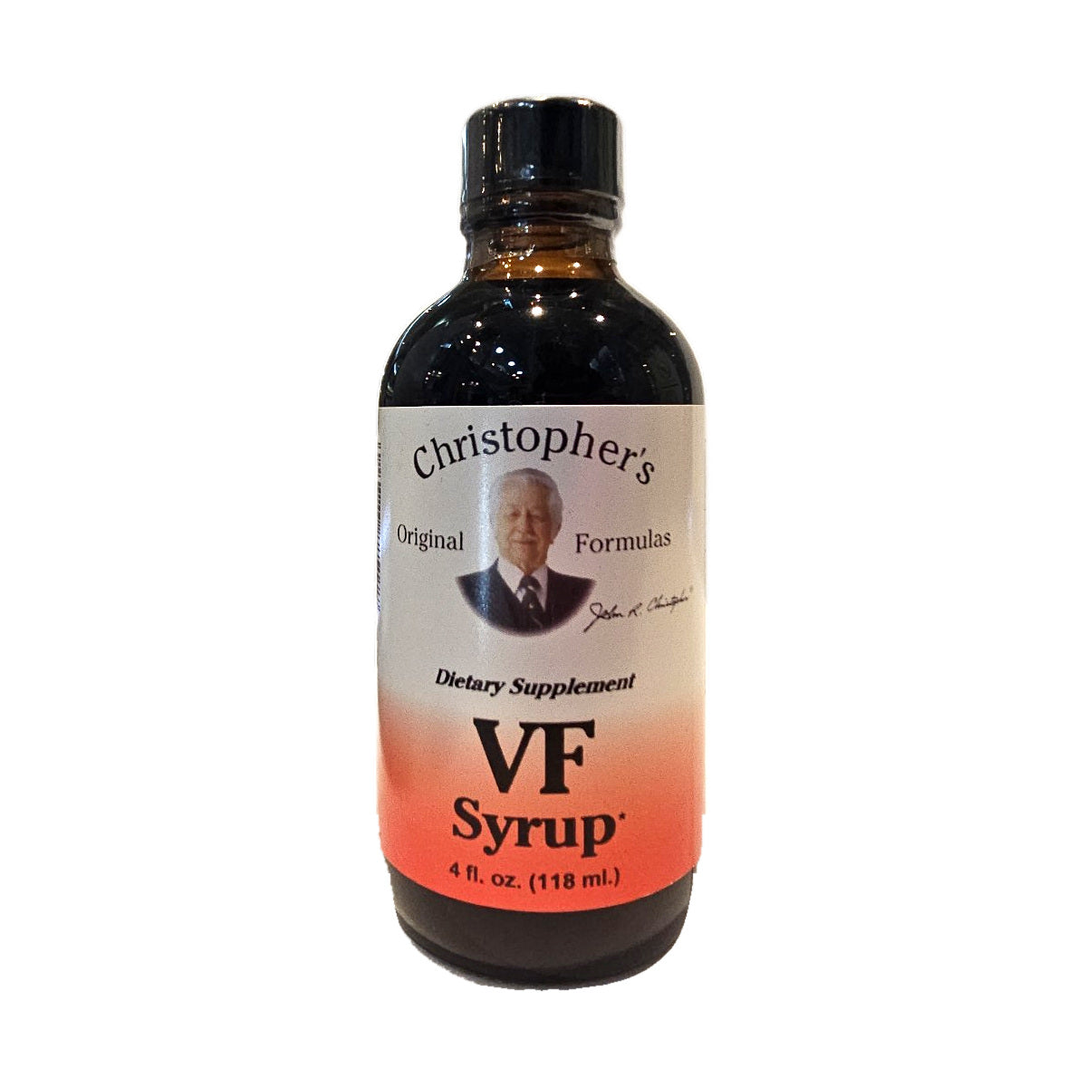 VF Syrup de Christopher's Original Formulas, suplemento dietético en frasco de 4 fl oz (118 ml), visto de frente