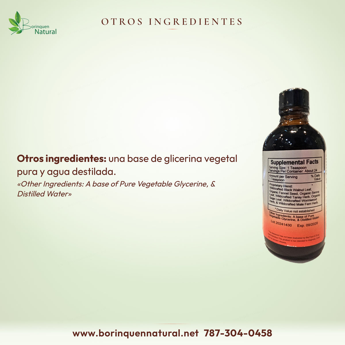 Otros ingredientes de VF Syrup de Christopher's Original Formulas: una base de glicerina vegetal pura y agua destilada