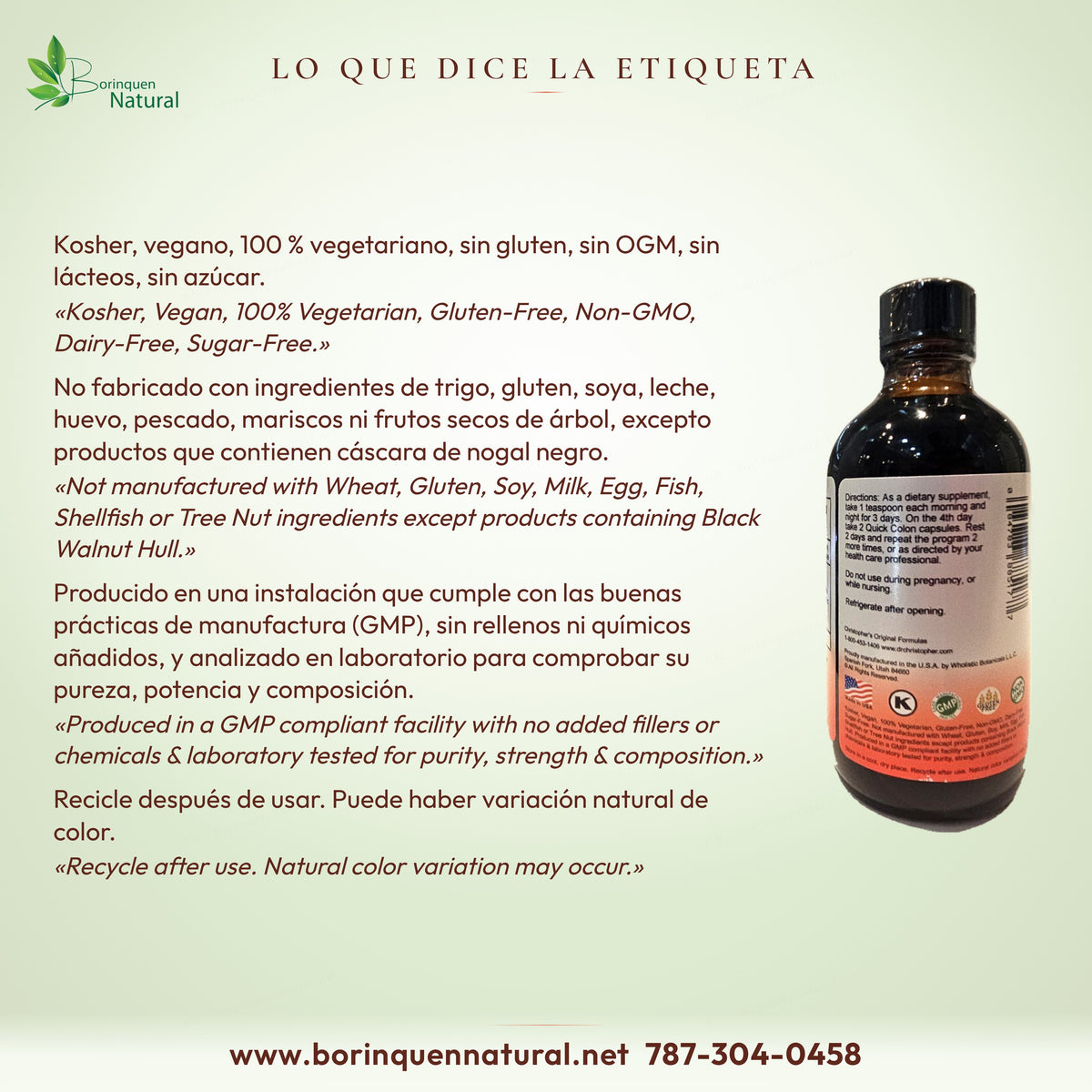 Lo que dice la etiqueta de VF Syrup: kosher, vegano, 100 % vegetariano, sin gluten, sin OGM, sin lácteos, sin azúcar