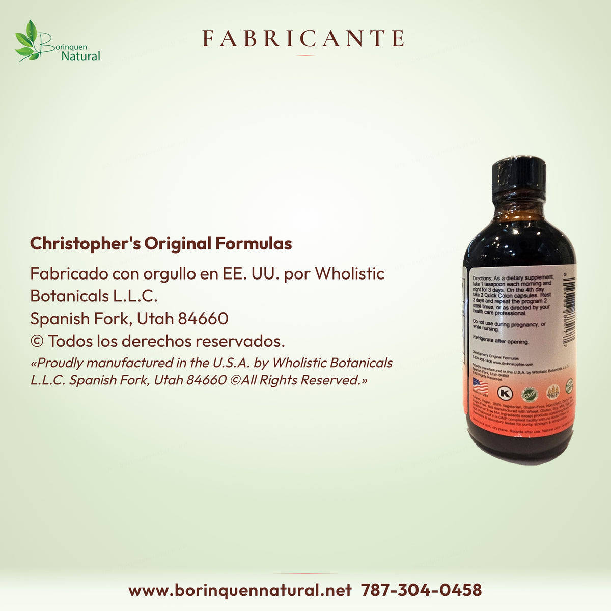 VF Syrup de Christopher's Original Formulas, fabricado en EE. UU. por Wholistic Botanicals L.L.C., Spanish Fork, Utah 84660