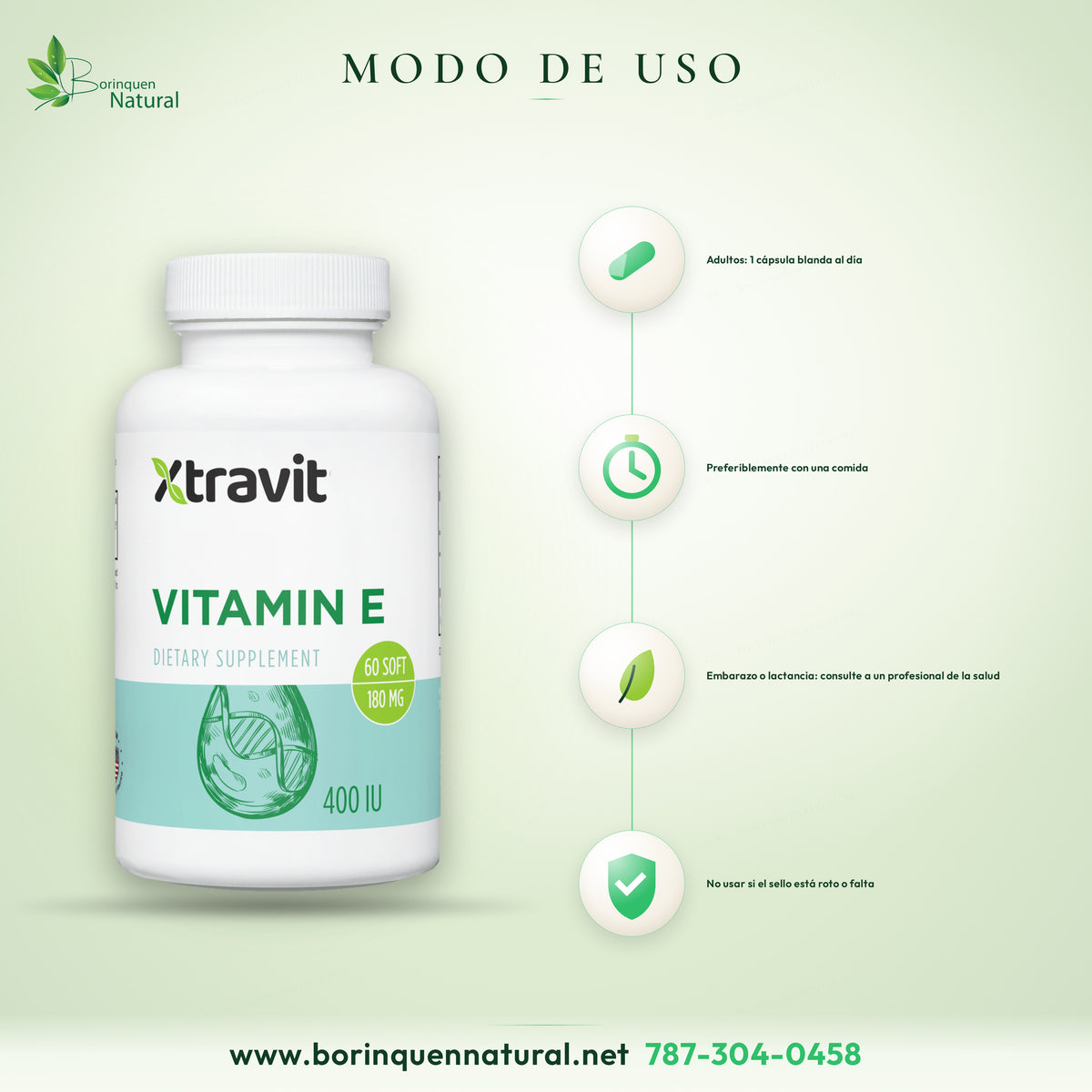 How to take Xtravit Vitamin E 400 IU: adults, one softgel a day, preferably with a meal