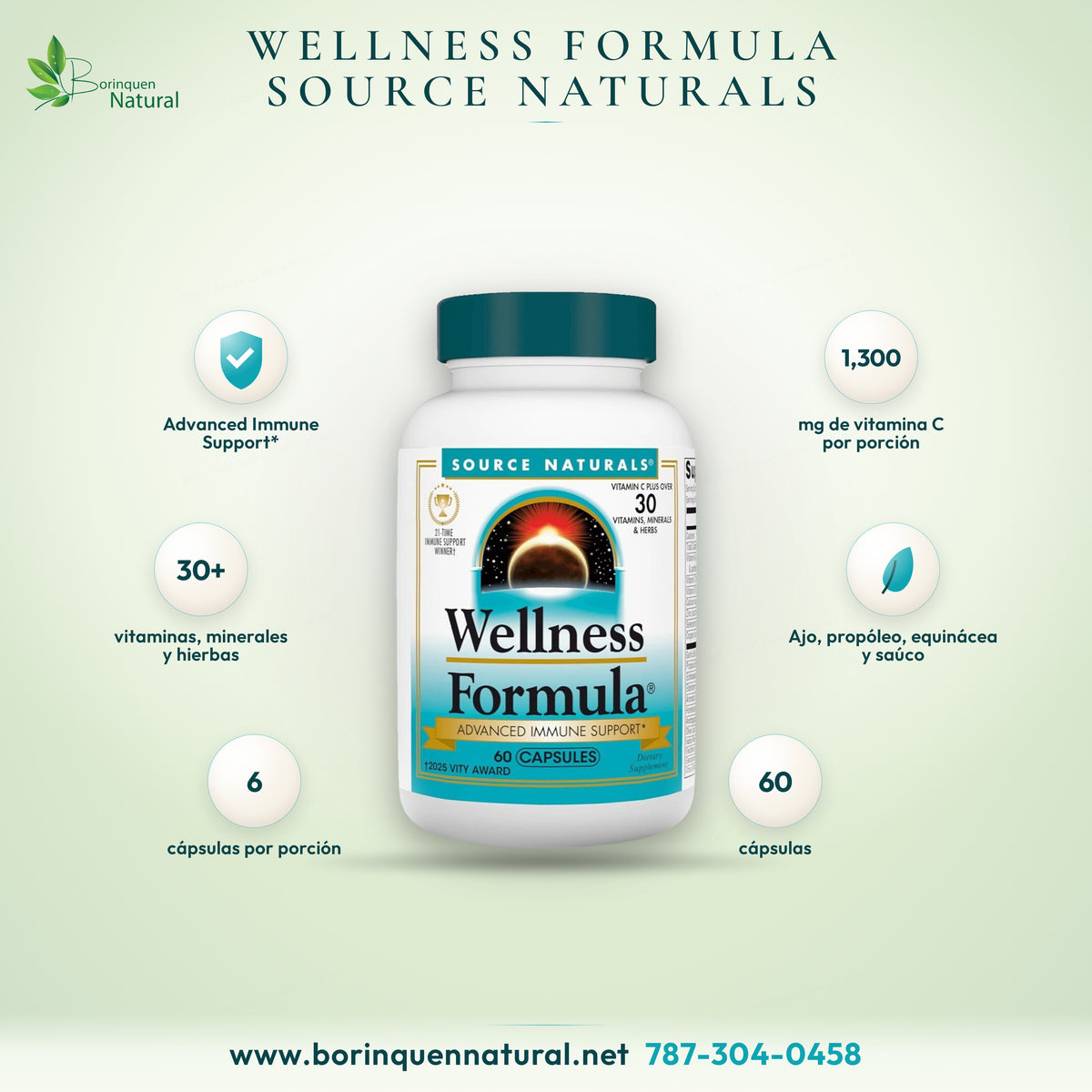 Wellness Formula de Source Naturals, apoyo inmune con vitamina C y más de 30 vitaminas, minerales y hierbas, 60 cápsulas