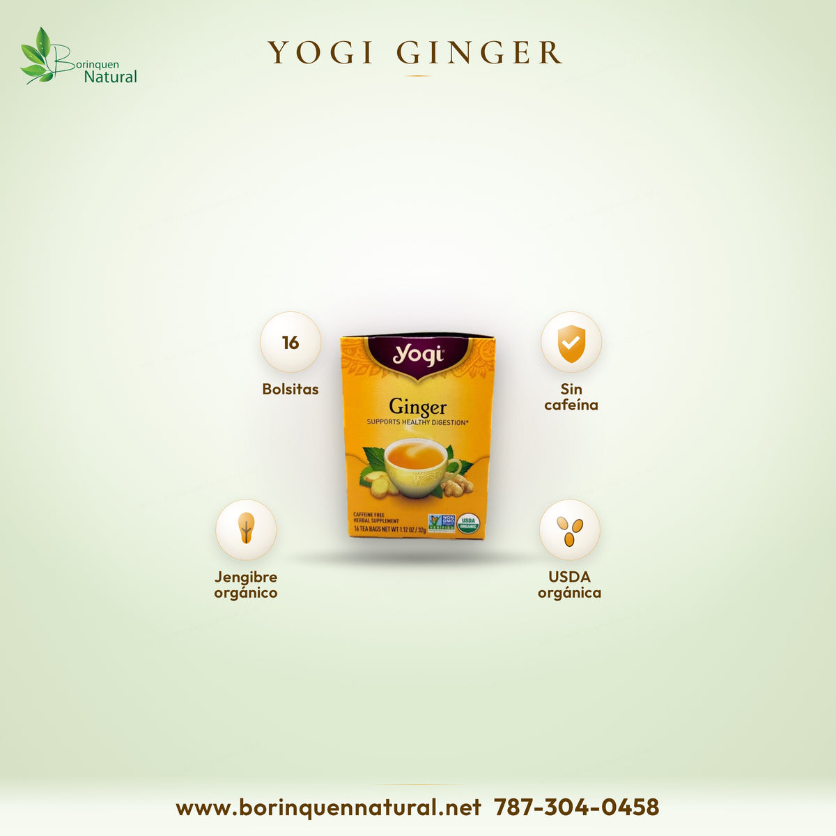 Yogi Ginger, té herbal sin cafeína, 16 bolsitas orgánicas