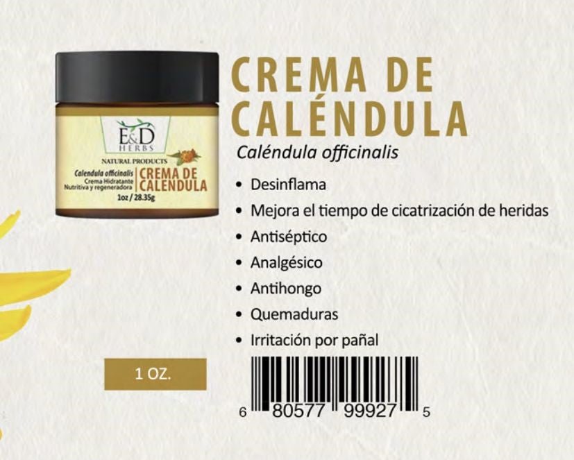 Crema de Caléndula 1 oz para Piel Irritada y Resequedad de E &amp; D Herbs